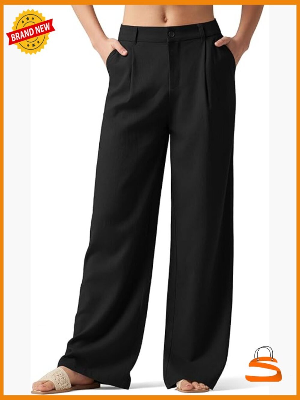 Wide Leg Linen Pants with Pockets Work Business Casual Slacks